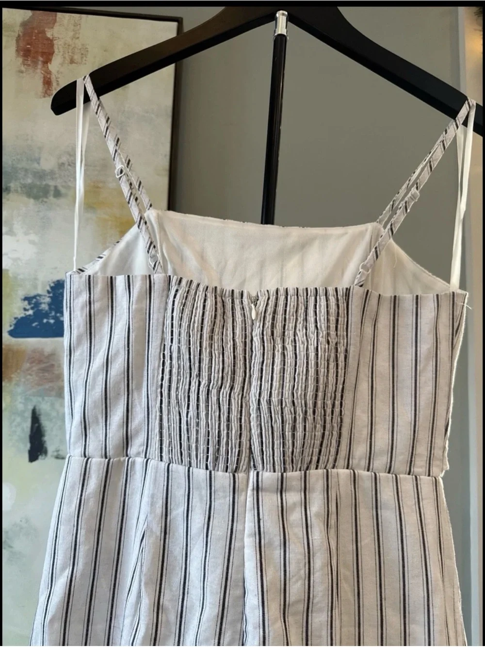 She + Sky White and Navy Striped Tie-Front Jumpsuit - Picture 4 of 8